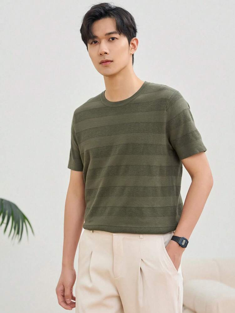 Men's Striped Short Sleeve Knit Top For Summer