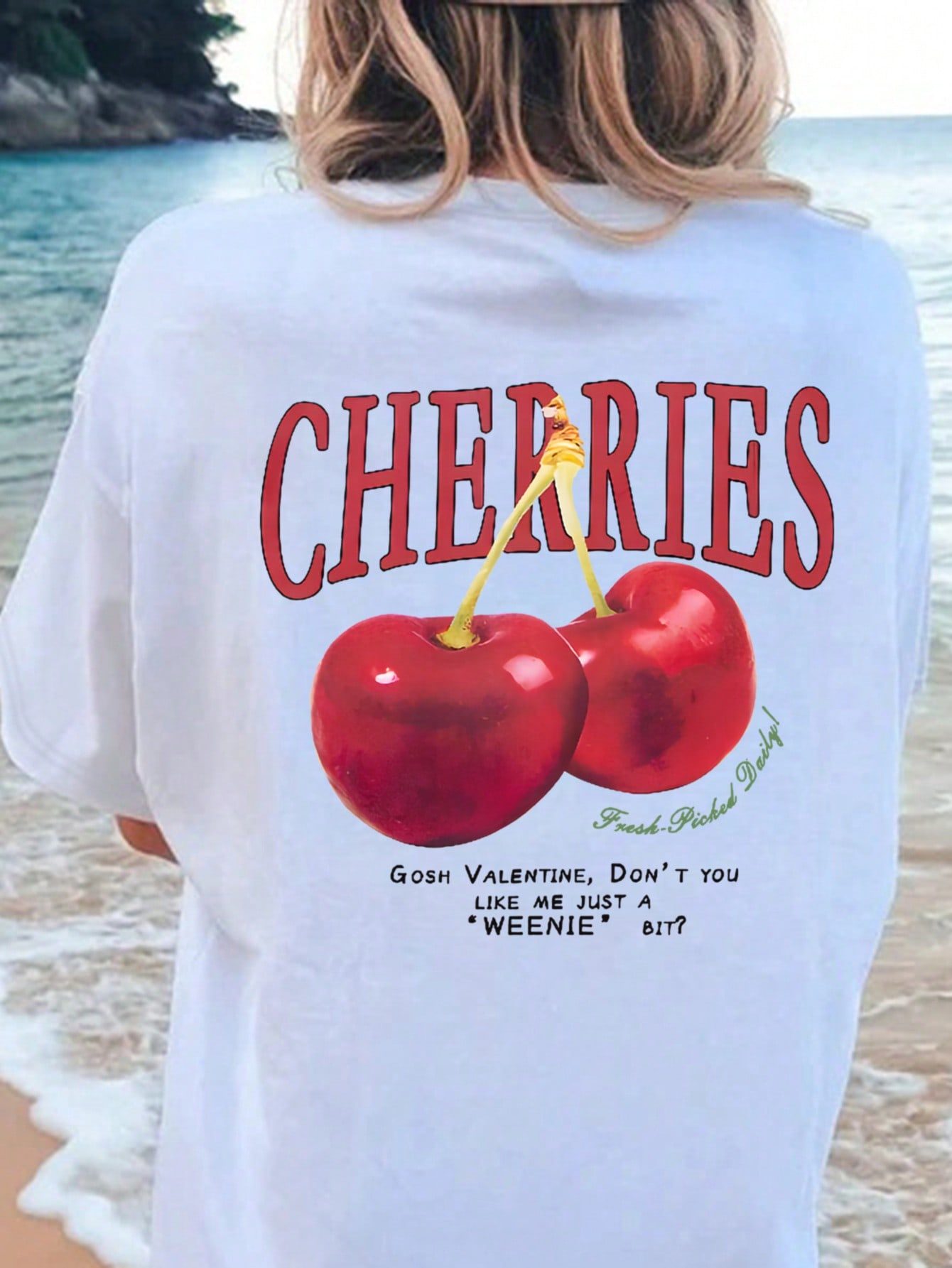 Women's Casual Short Sleeve T-Shirt With Letter & Cherry Print sz2401036065667004