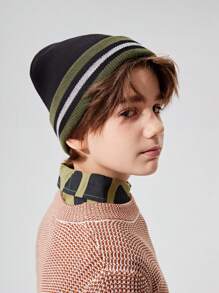 SHEIN 1pc Simple Embroidery Knit Beanie, Versatile - Black - View 2