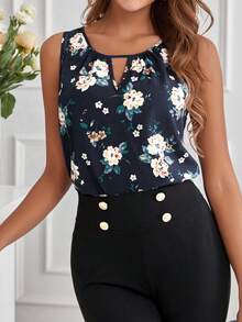 SHEIN Clasi 女士花卉印花空心領袖口袖無袖上衣 - 彩色 - 查看 6