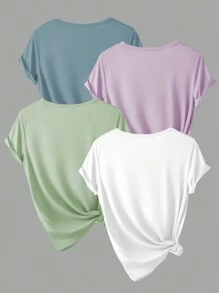 INAWLY 女士短袖卡通字母印花t卹4件套