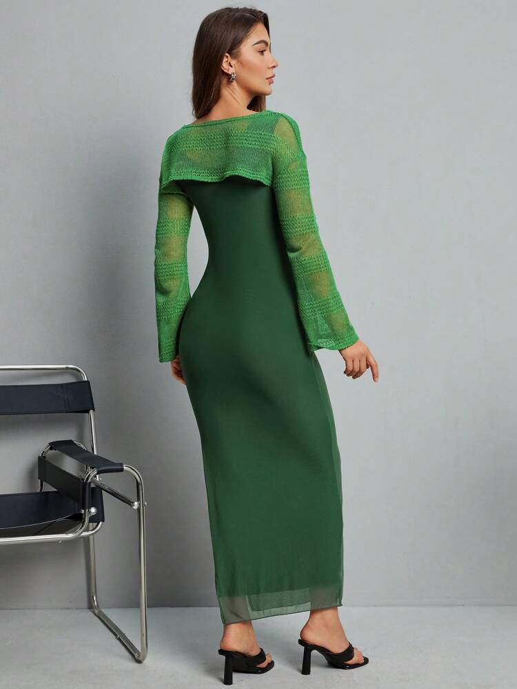 Women's Vintage Cropped Long Sleeve Top & Sleeveless Dress Set