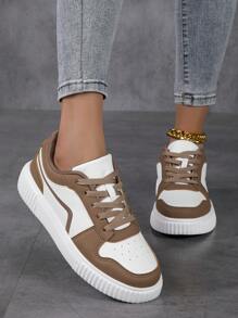 女士休闲运动鞋，系带软底平底舒适滑板鞋，轻便低帮日常穿着，秋冬季 - 彩色 - 查看 3