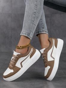 女士休闲运动鞋，系带软底平底舒适滑板鞋，轻便低帮日常穿着，秋冬季 - 彩色 - 查看 6