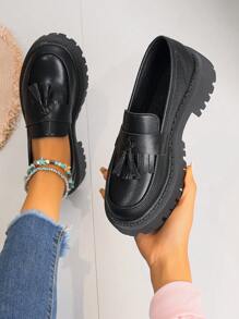 女性時尚舒適休閒毛邊楔形跟鞋,春秋季節適用的厚底牛津鞋