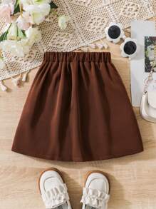 Elladie kids 年轻女孩时尚百褶迷你裙，适合春夏季 - 駝色 - 查看 2