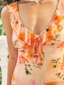Soleia Ladies' Tie-Dyed Floral Printed Ruffle Hem Dress - Multicolor - View 6