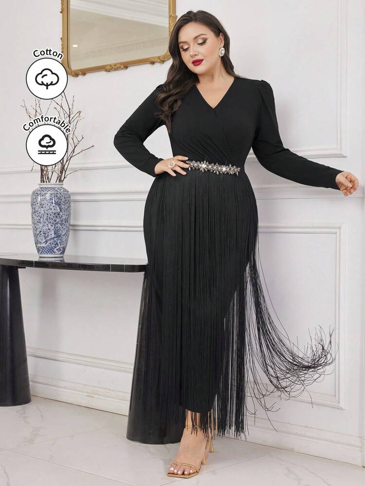 Plus Size Women's Patchwork Tassel Long Sleeve Arabian Dress,Elegant Evening Party Dress Long Evening Dresses