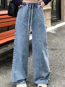 DAZY 女士抽绳腰带带口袋低腰牛仔裤