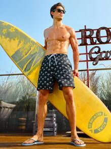 Manfinity Men's Palm Tree Printed Vacation Beach Shorts With Pockets - Multicolor - View 5