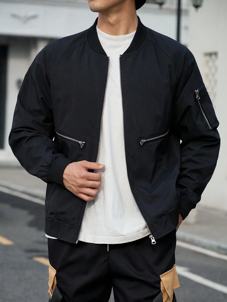 Men's Solid Color Baseball Collar Jacket