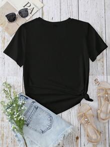 Slaydiva Casual Moon And Eye Pattern Round Neck Short Sleeve Slim Fit Plus Size Women's T-Shirt, Summer