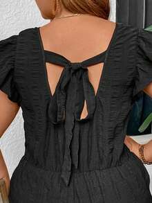 SHEIN Frenchy 大码女式露背系带盖袖连体衣乡村音乐会服装 - 黑色 - 查看 3