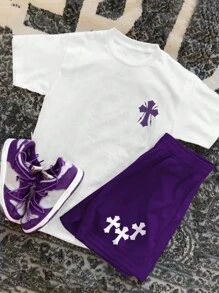 Manfinity EMRG Men's Cross Pattern Printed Short Sleeve T-Shirt And Shorts Set