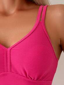 SHEIN Swim Women's Plain Two-Piece Swimwear Set - Hot Pink - View 5