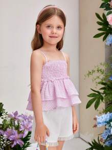 SHEIN 年輕女孩的褶皺多層荷葉邊背心上衣,帶細肩帶 - 彩色 - 查看 6