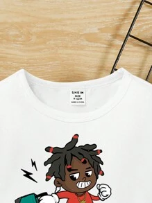 Baby Boys' Casual Cartoon Printed Short-Sleeved T-Shirt With Round Neckline Suitable For Summer - White - View 3