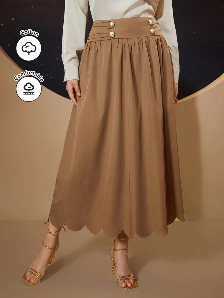 Plus Size Solid Color Scallop Hem Skirt