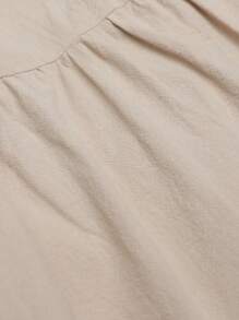 Breezaya Women's Solid Color Square Neck Short Puff Sleeve Dress - Khaki - View 7