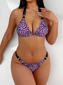 SHEIN Swim Leopard Print Two Pieces Bikini Set Summer Beach - Multicolor - View 4