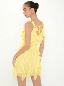 Enchnt Women's Solid Color Patchwork Ruffles Sleeveless Dress - Yellow - View 2