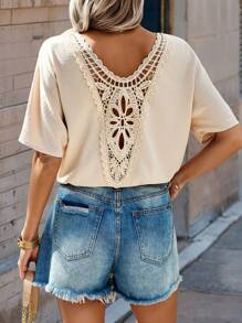 EMERY ROSE Của phụ nữ Hoa thêu Đính đá Ngắn tay Áo sơ mi - Màu be - Xem 1