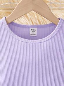 SHEIN Tween Girls' Floral Patchwork Printed Dress With Ruffle Trim - Purple - View 3