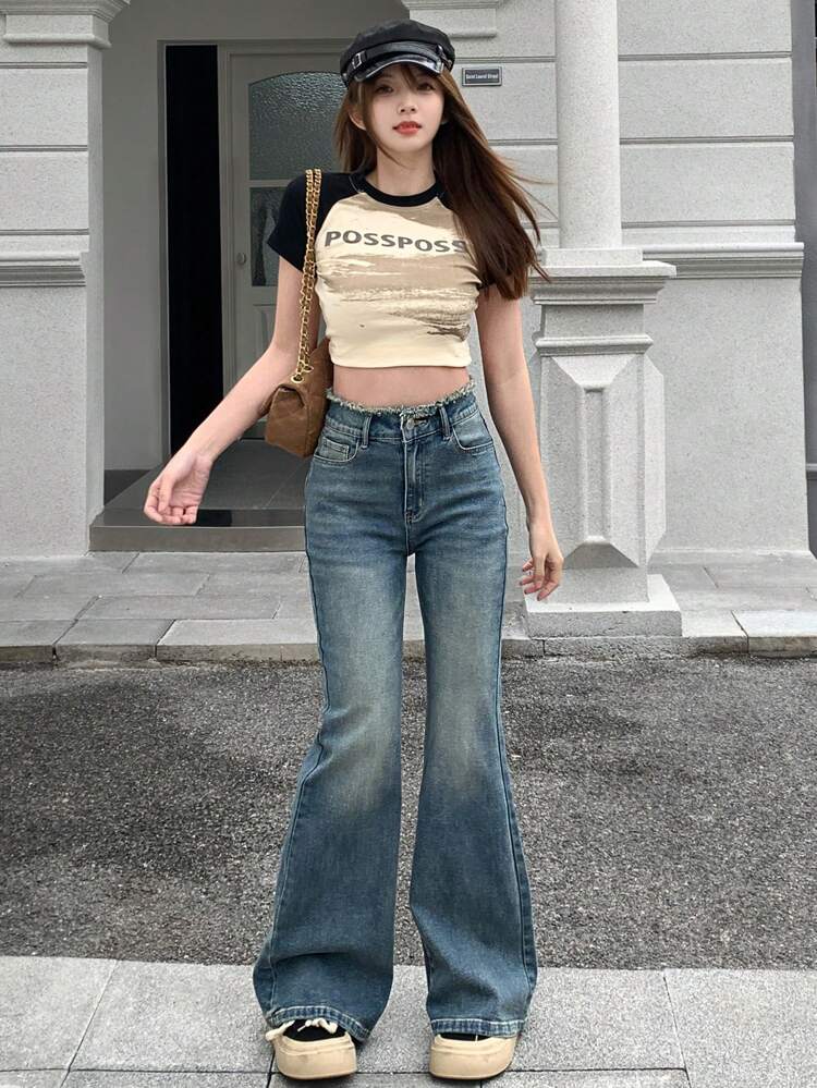 Women's Raw Edge Flare Jeans