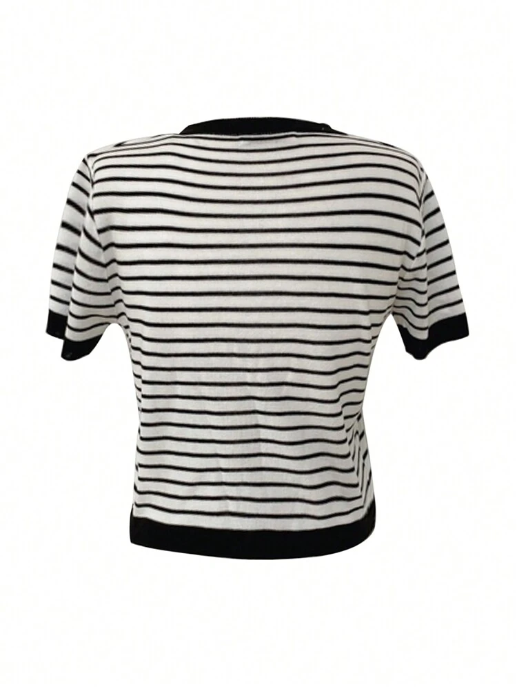 Striped Fitted Short Sleeve Knit Top Summer