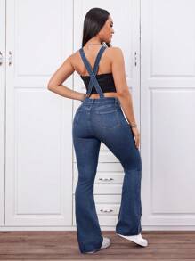 Women's Slim Flared Denim Overalls