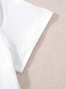 SHEIN Áo thun tay ngắn in chữ cỡ lớn cho nữ Áo thun họa tiết cho nữ - trắng - Xem 5