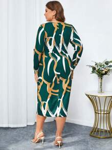 SHEIN Clasi Đầm dài tay in họa tiết cỡ lớn cho nữ - Màu xanh lá cây đậm - Xem 2