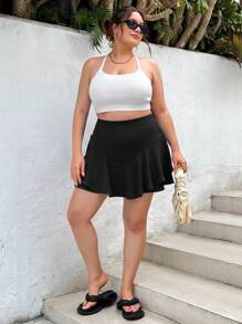 SHEIN Essnce Conjunto de ropa informal de verano para mujer talla grande para festival de música country, falda negra suelta de doble capa con shorts, faldas negras para mujer - Negro - Ver 4