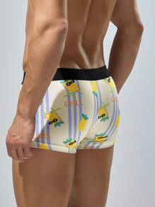 Funny Cute Men's Fruit & Vegetable Pattern Contrast Binding Boxer Briefs With Slight Stretch Fabric - Yellow - View 2