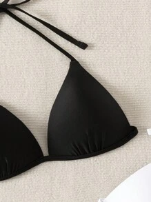 SHEIN Swim 夏季海滩女士露背系带泳衣上衣嘉年华 - 黑與白 - 查看 6