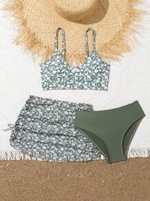 Tween Girl Random Printed Bikini Set With 3 Pieces - Green - View 3