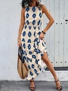 SHEIN VCAY Váy không tay - Màu xanh lam - Xem 3