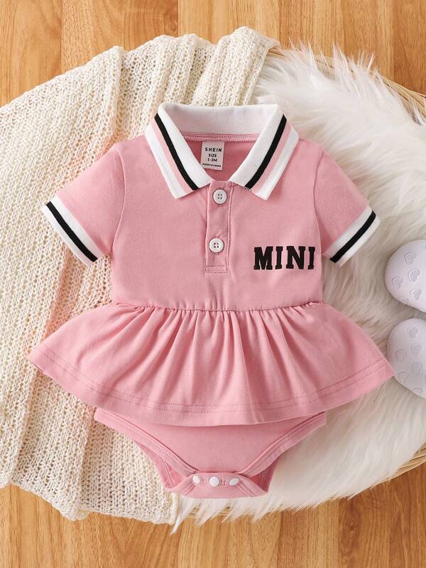 SHEIN Body a rayas con cuello para bebé niña, estilo casual y sencillo con impresión de letras para primavera y verano