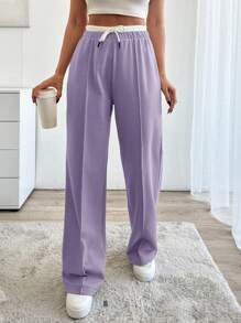 EURMUSE Drawstring Waist Pants - Lilac Purple - View 3