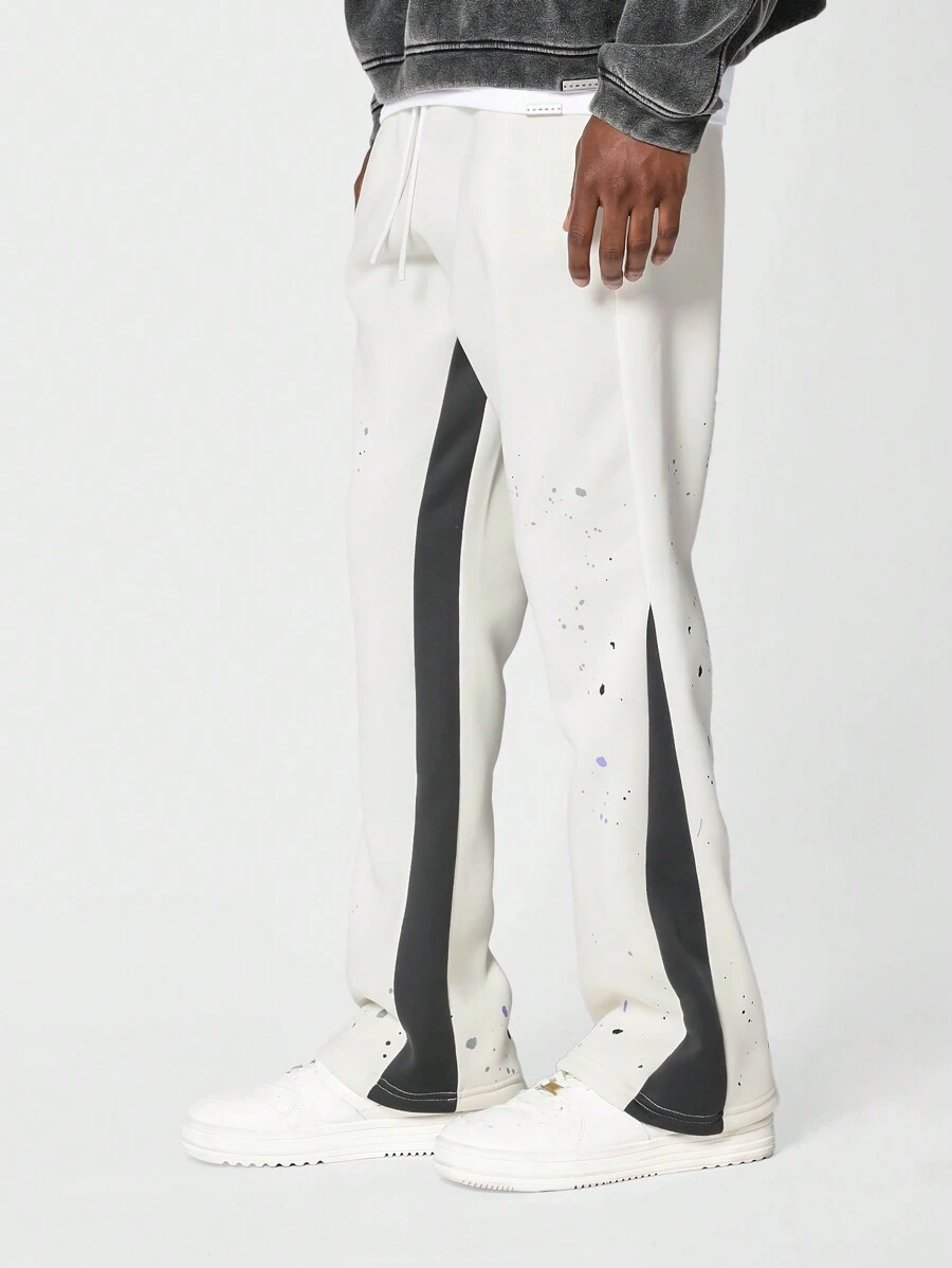 SUMWON Athletic Track Style Sweatpants Contrast Side Stripe Design Paint Splatter Premium Comfort Urban Streetwear Performance Pants - Beige - View 1