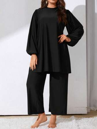 Swim Mulvari Summer Beach Plus Size Solid Color Swimwear Set