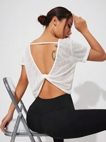 SHEIN Sport Studio Maglietta sportiva da donna a maniche corte con twist sul retro e dettagli forati, top da palestra