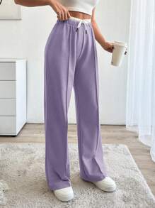 EURMUSE Drawstring Waist Pants - Lilac Purple - View 4