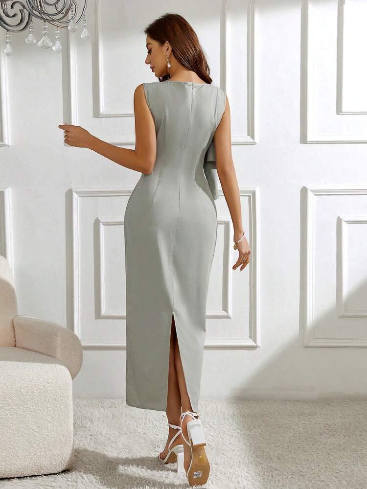 Women's Solid Color Ruffle Trim Decorated Dress