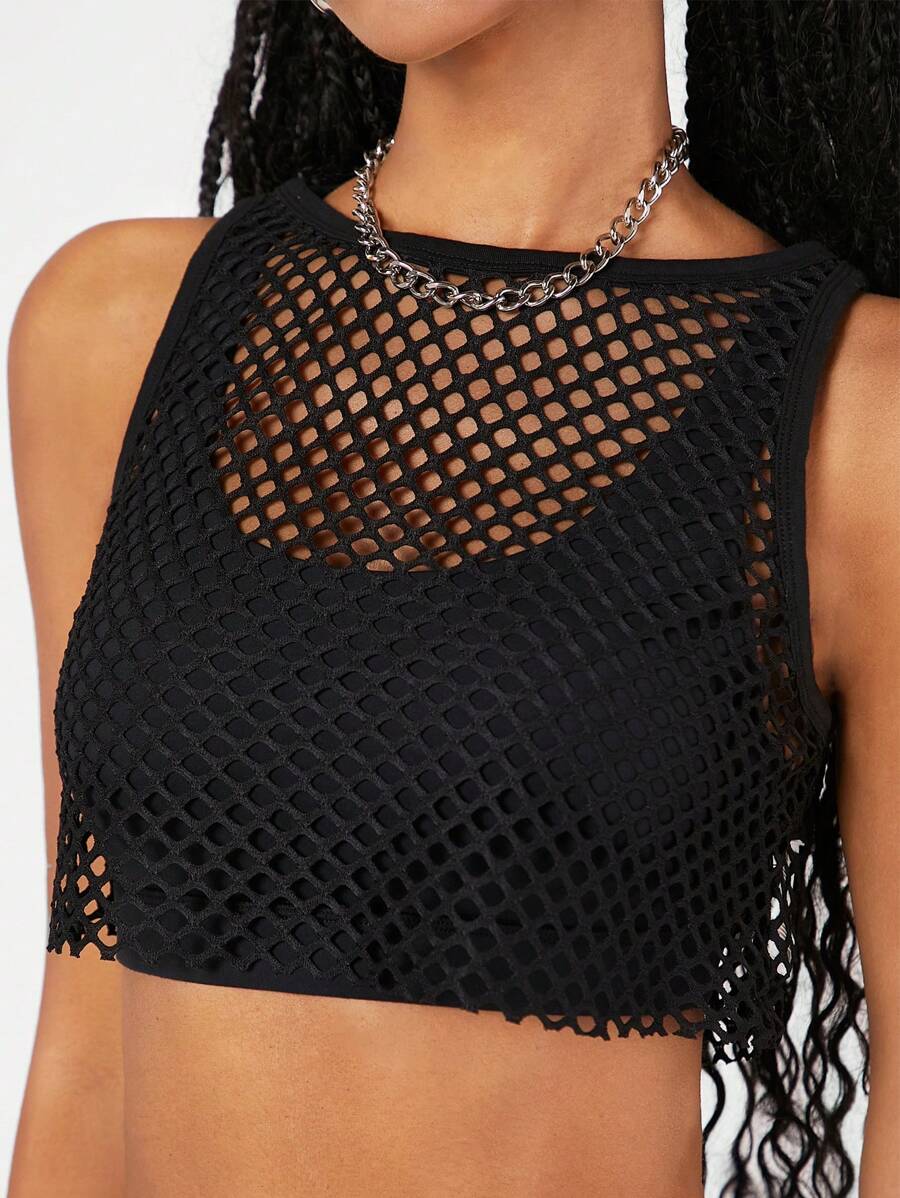 SHEIN EZwear Đen Lưới Quần skinny Áo - màu đen - Xem 1