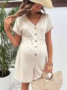 SHEIN Maternity Deep V-Neck Batwing Sleeve Romper - Apricot - View 3