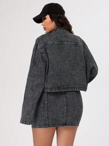 SHEIN ICON Plus Size Women's Multi-Pocket Cropped Denim Jacket