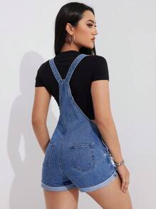 SHEIN EZwear 女式磨損牛仔工裝短褲 - 藍色 - 查看 3