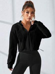 SHEIN Sport Studio Sport Jacke Drop Shoulder Reißverschluss, Kapuze, Crop