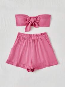 Soleia Dames Roze Strapless topje En Short set